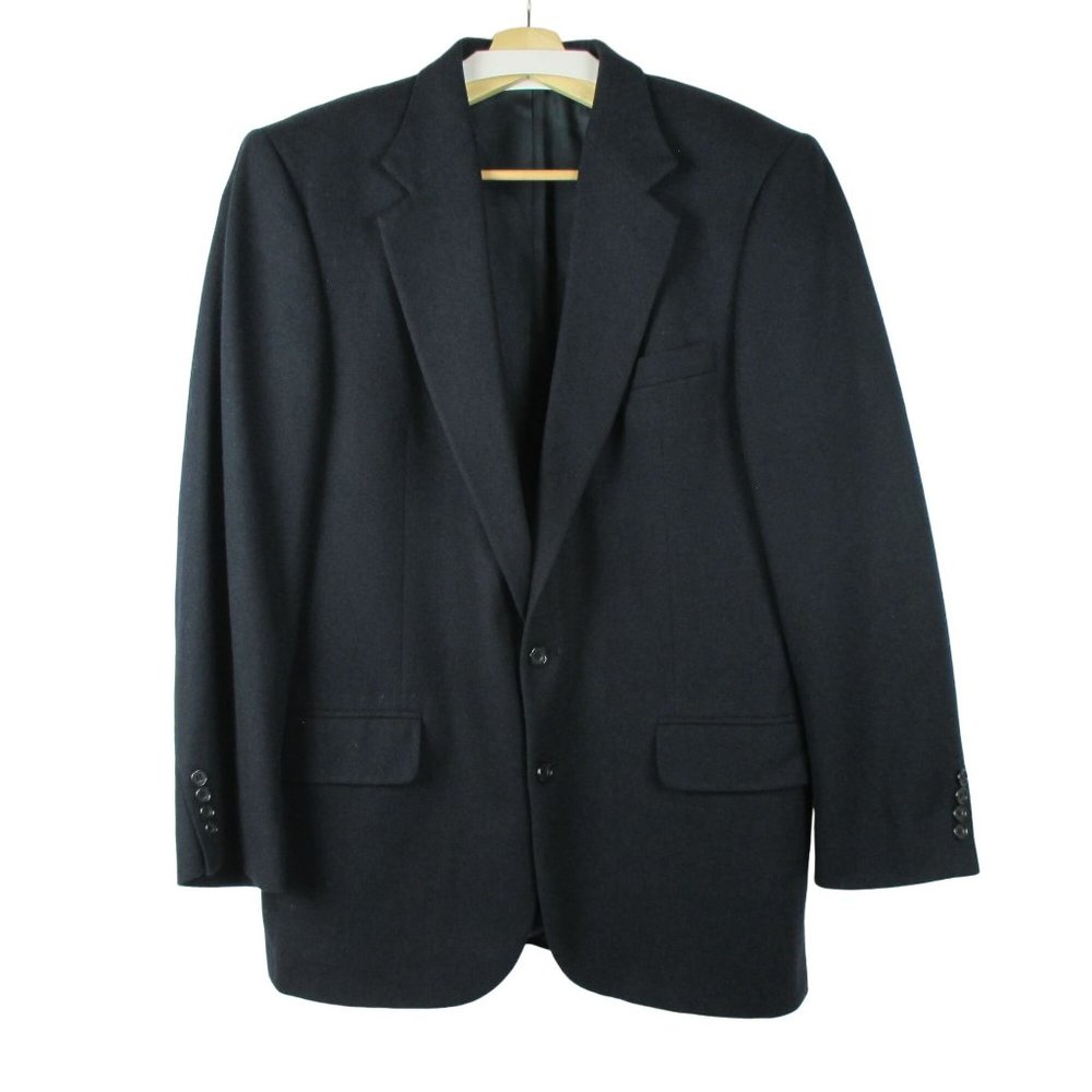 Oscar De La Renta Mens 42L Navy Blue Wool Cashmere Sport Coat Blazer Jacket